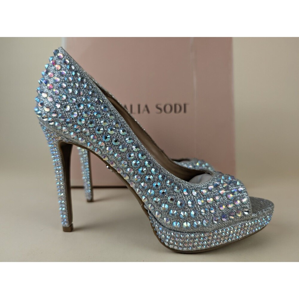 Thalia Sodi Landon Embellished Platform Pumps Womens 8 M Silver Shoes NWB - Picture 4 of 12